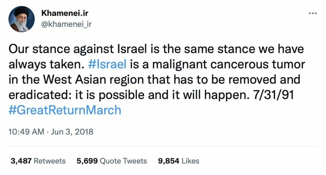 Tweets violentos contra Israel