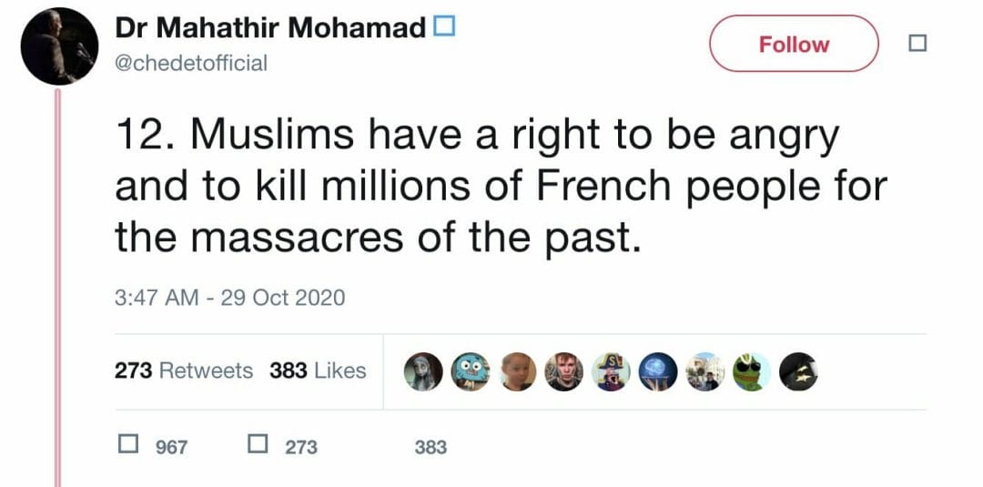 Tweets violentos sobre Francia Malasia